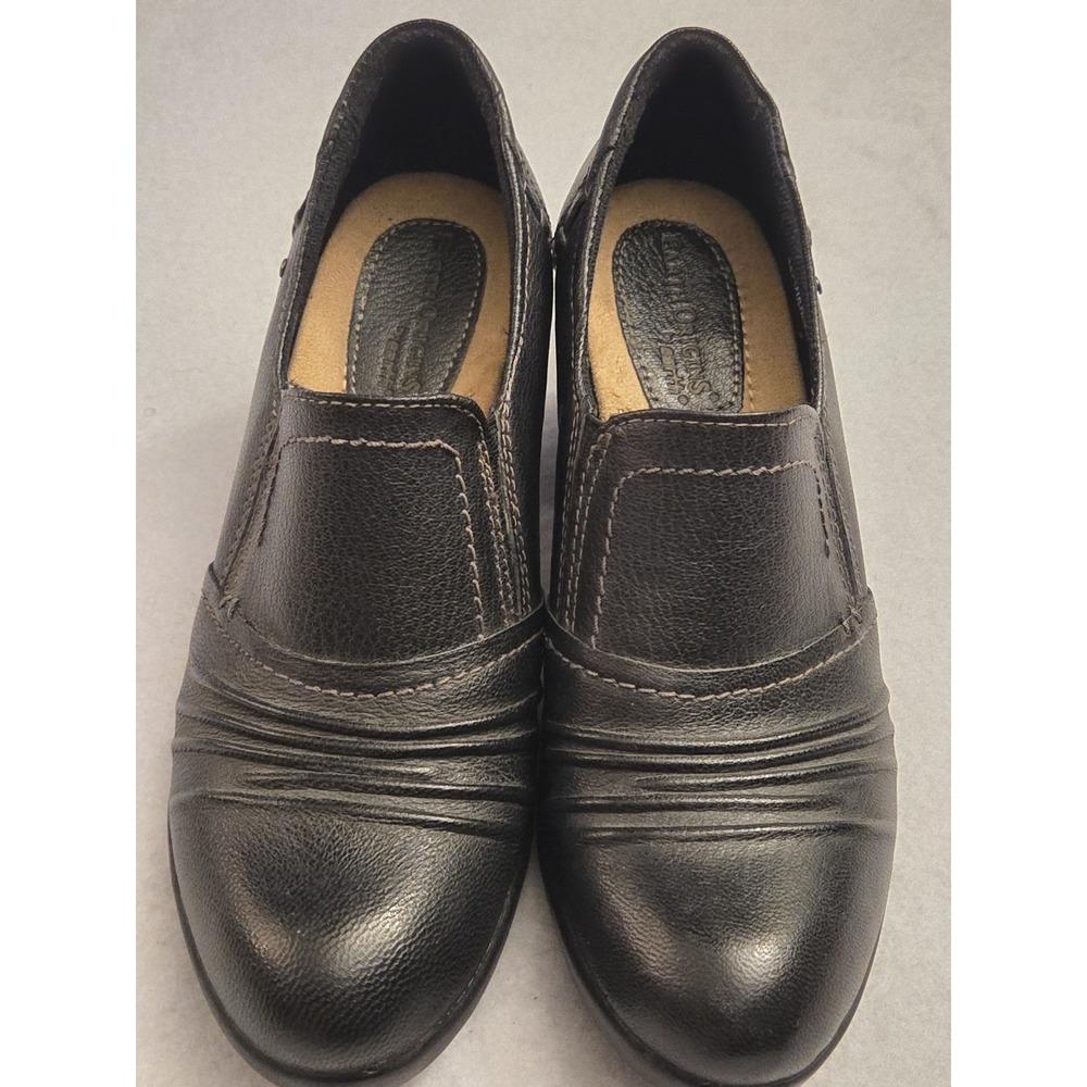Earth Origins Leather Slip On Comfort Shoes Black 6.5 M Round‎ Toe Women's